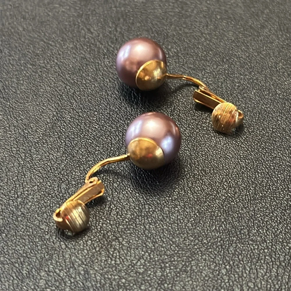 Lavender Pearl Ball Clip On Vintage Earrings